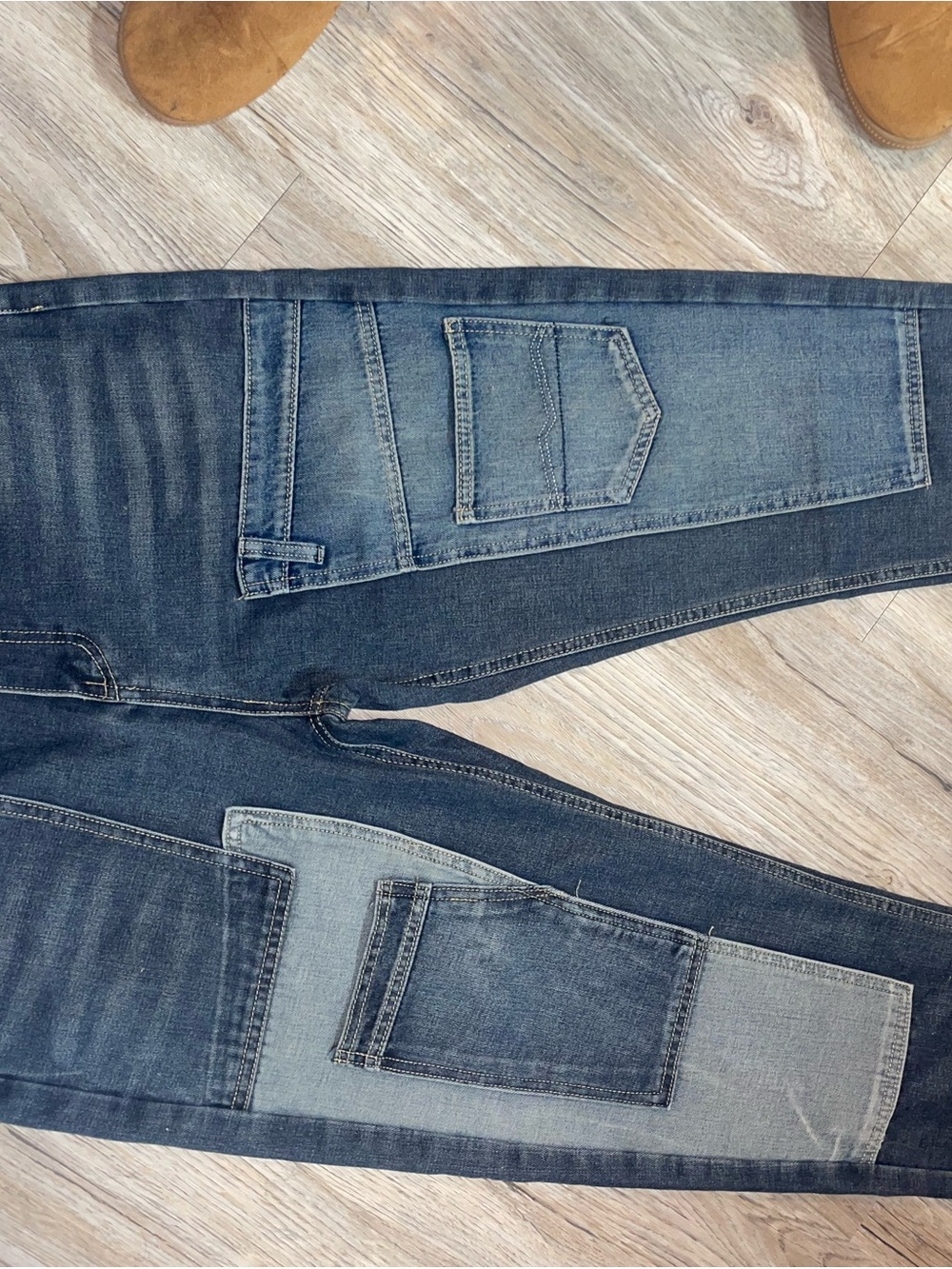 Men's Patchwork Slim Fit Jeans - Blue